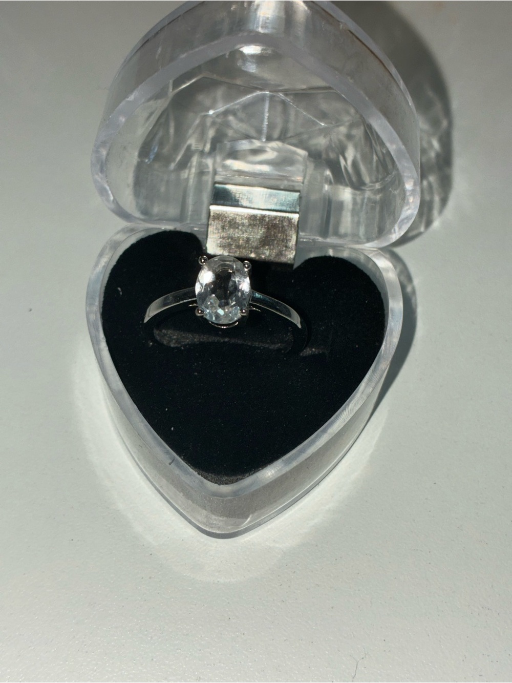 Sterling Silver Clear Oval Solitaire Ring - Clear